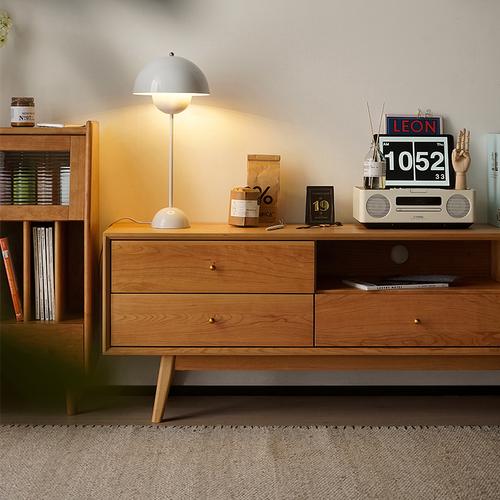 北欧实木电视柜茶几组合现代简约小户型日式风格樱桃木原木色家具